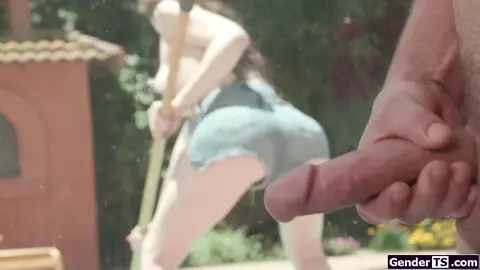 Trans pool girl Gracie Jane has a hardon